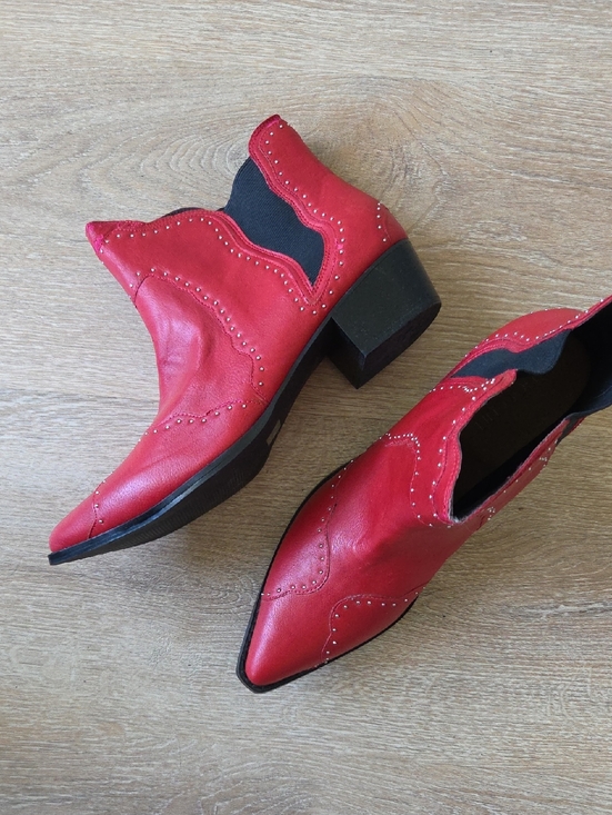 Nasty Gal Shoes - Shoe Cult By Nasty Gal Red Western-Style Silver Stud Pointed Ankle Boots Size 10